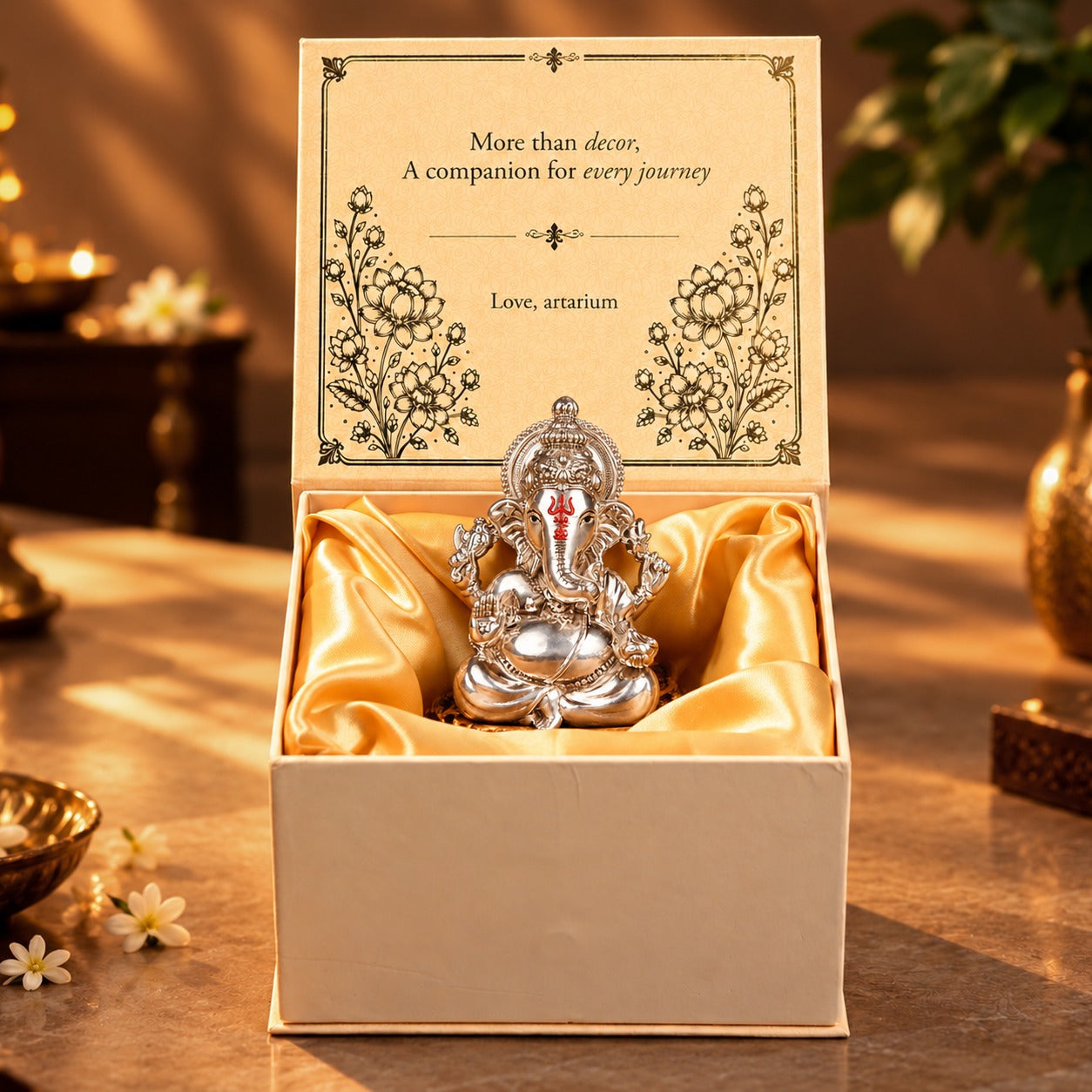 Vighnaharta Ganesha Silver-Plated Idol with premium packaging